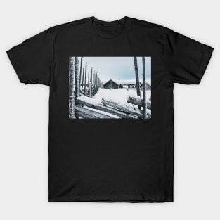 Wooden Fence and Cabin in White Norwegian Winter Landscape T-Shirt